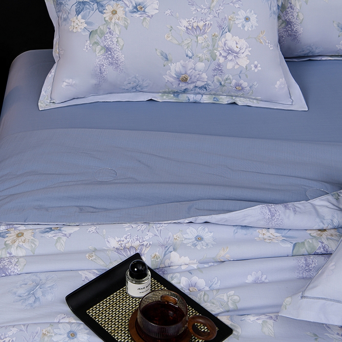 91家纺网 家纺一手货源 找家纺 千嘻汇 2026新款水洗天丝真丝夏被四件套夏凉被空调被 水韵蓝