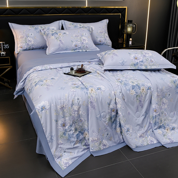 91家纺网 家纺一手货源 找家纺 千嘻汇 2026新款水洗天丝真丝夏被四件套夏凉被空调被 水韵蓝