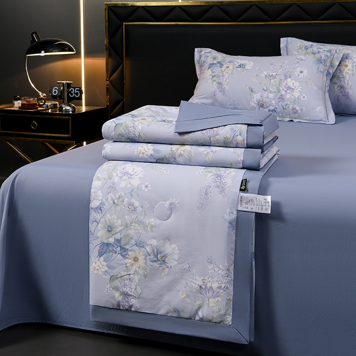 91家纺网 家纺一手货源 找家纺 千嘻汇 2026新款水洗天丝真丝夏被四件套夏凉被空调被 水韵蓝