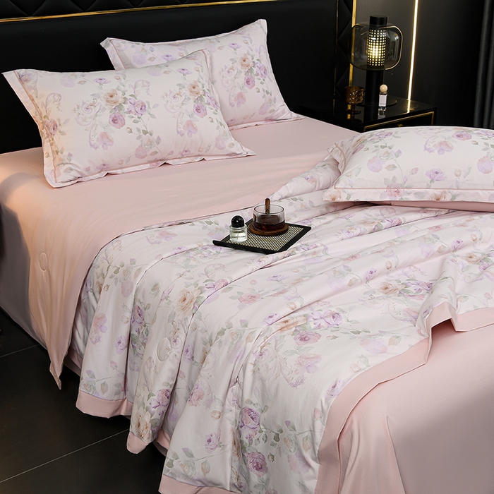 91家纺网 家纺一手货源 找家纺 千嘻汇 2026新款水洗天丝真丝夏被四件套夏凉被空调被 伊莉莎粉