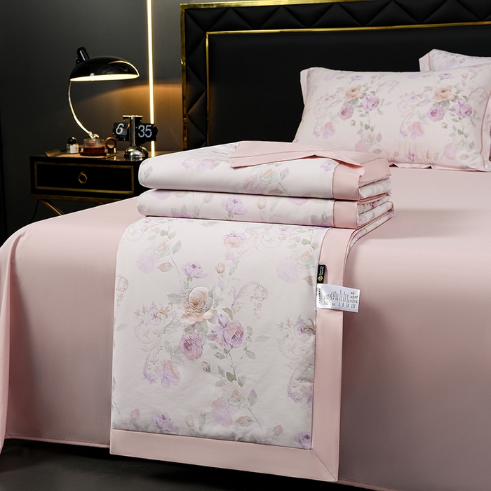 91家纺网 家纺一手货源 找家纺 千嘻汇 2026新款水洗天丝真丝夏被四件套夏凉被空调被 伊莉莎粉