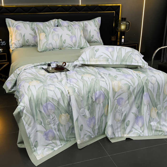 91家纺网 家纺一手货源 找家纺 千嘻汇 2026新款水洗天丝真丝夏被四件套夏凉被空调被 郁金香