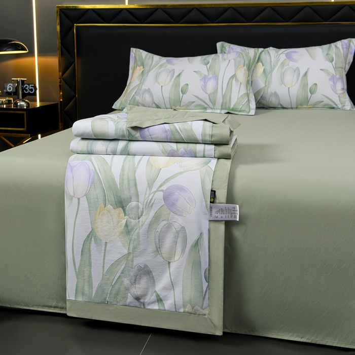 91家纺网 家纺一手货源 找家纺 千嘻汇 2026新款水洗天丝真丝夏被四件套夏凉被空调被 郁金香