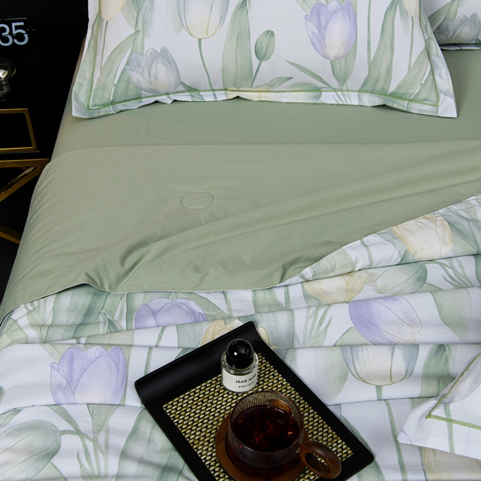 91家纺网 家纺一手货源 找家纺 千嘻汇 2026新款水洗天丝真丝夏被四件套夏凉被空调被 郁金香