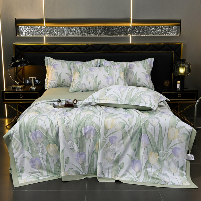 千嘻汇 2026新款水洗天丝真丝夏被四件套夏凉被空调被 郁金香