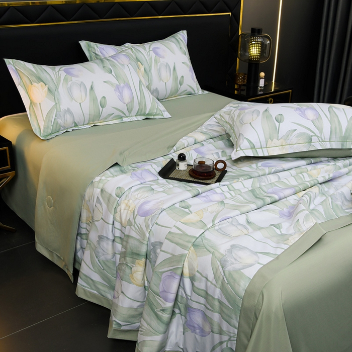 91家纺网 家纺一手货源 找家纺 千嘻汇 2026新款水洗天丝真丝夏被四件套夏凉被空调被 郁金香