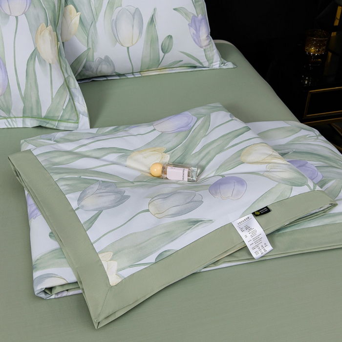 91家纺网 家纺一手货源 找家纺 千嘻汇 2026新款水洗天丝真丝夏被四件套夏凉被空调被 郁金香