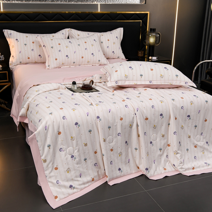 91家纺网 家纺一手货源 找家纺 千嘻汇 2026新款水洗天丝真丝夏被四件套夏凉被空调被 云朵菇