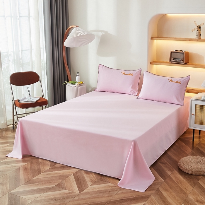 91家纺网 家纺一手货源 找家纺 啊雅家居 2026新款A类水洗棉贝壳边毛巾绣四件套 时尚粉