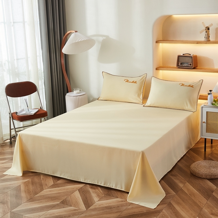 91家纺网 家纺一手货源 找家纺 啊雅家居 2026新款A类水洗棉贝壳边毛巾绣四件套 时尚黄