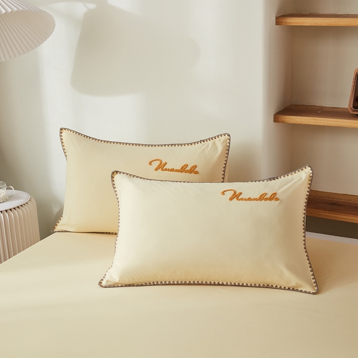 91家纺网 家纺一手货源 找家纺 啊雅家居 2026新款A类水洗棉贝壳边毛巾绣四件套 时尚黄