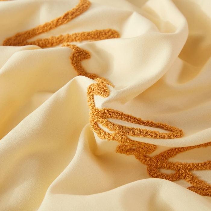 91家纺网 家纺一手货源 找家纺 啊雅家居 2026新款A类水洗棉贝壳边毛巾绣四件套 时尚黄