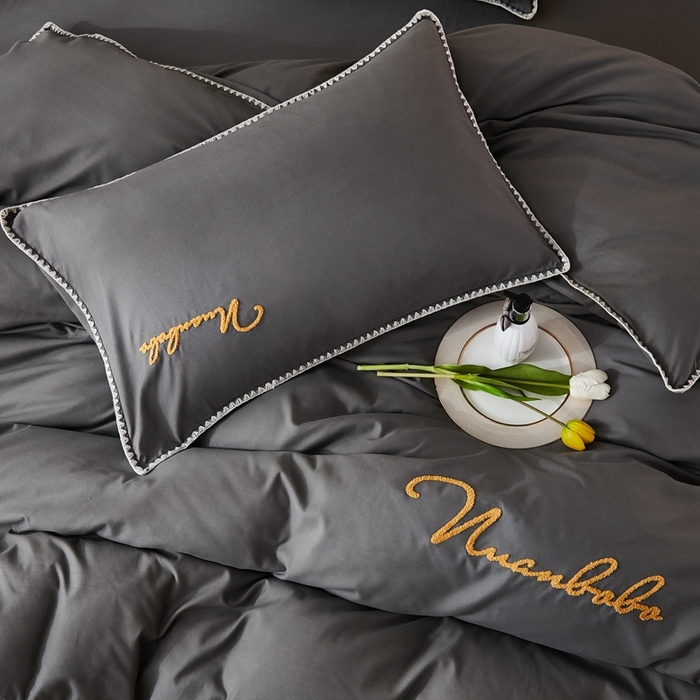 91家纺网 家纺一手货源 找家纺 啊雅家居 2026新款A类水洗棉贝壳边毛巾绣四件套 时尚灰