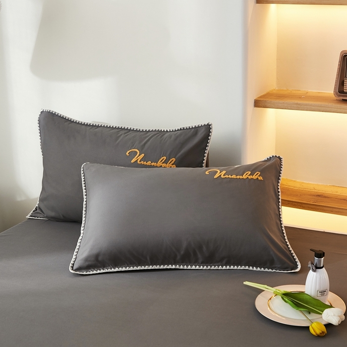 91家纺网 家纺一手货源 找家纺 啊雅家居 2026新款A类水洗棉贝壳边毛巾绣四件套 时尚灰