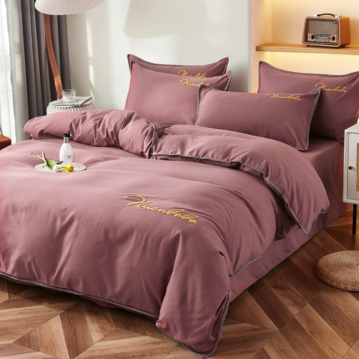 91家纺网 家纺一手货源 找家纺 啊雅家居 2026新款A类水洗棉贝壳边毛巾绣四件套 时尚酱