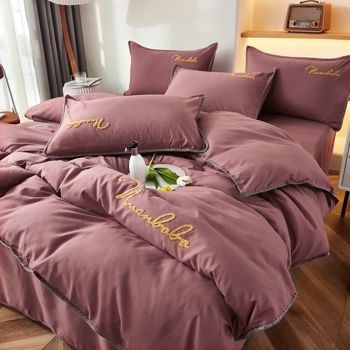 91家纺网 家纺一手货源 找家纺 啊雅家居 2026新款A类水洗棉贝壳边毛巾绣四件套 时尚酱