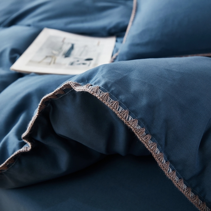 91家纺网 家纺一手货源 找家纺 啊雅家居 2026新款A类水洗棉贝壳边毛巾绣四件套 时尚蓝