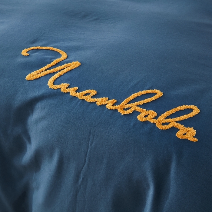 91家纺网 家纺一手货源 找家纺 啊雅家居 2026新款A类水洗棉贝壳边毛巾绣四件套 时尚蓝