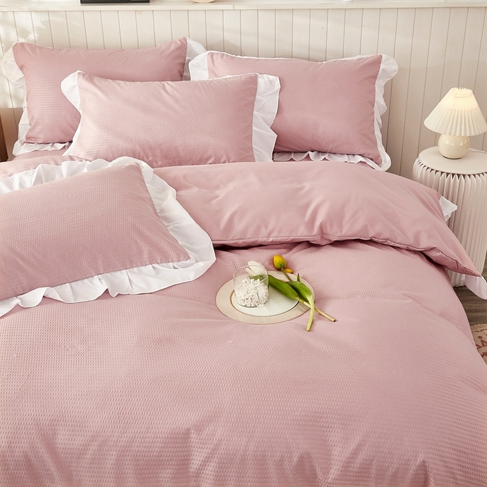 91家纺网 家纺一手货源 找家纺 （总）啊雅家居 2026新款轻奢韩式花边华夫格四件套