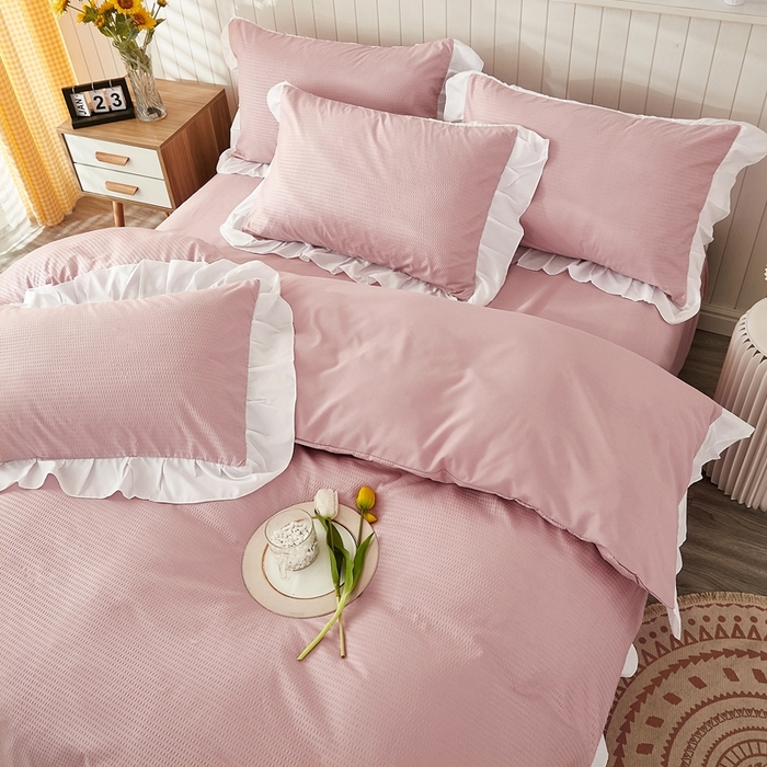 91家纺网 家纺一手货源 找家纺 （总）啊雅家居 2026新款轻奢韩式花边华夫格四件套