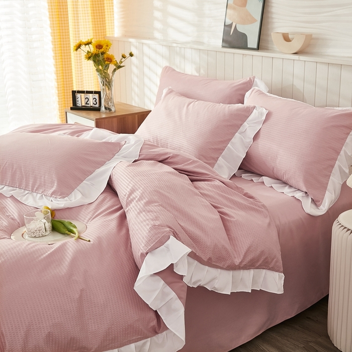 91家纺网 家纺一手货源 找家纺 （总）啊雅家居 2026新款轻奢韩式花边华夫格四件套