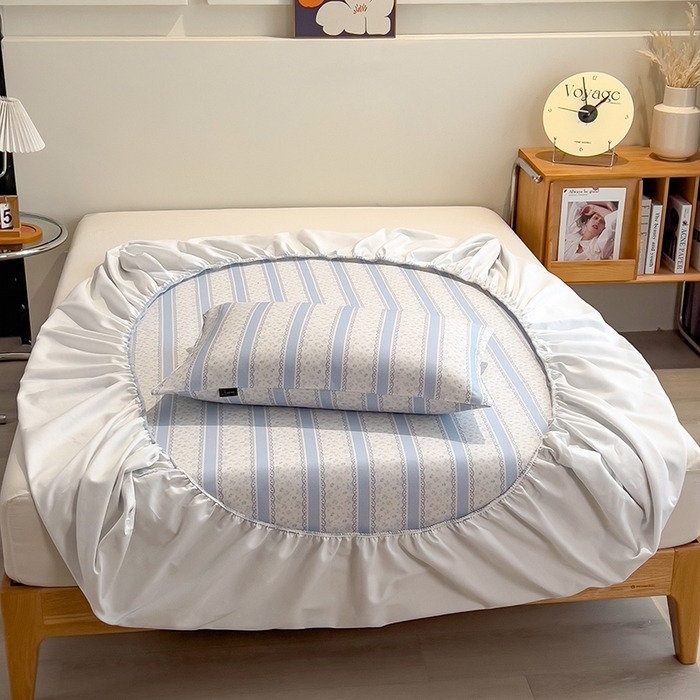 91家纺网 家纺一手货源 找家纺 芃成家纺 2026春夏新款全棉纯棉加厚老粗布单床笠床笠单件床笠三件套 公主梦蓝