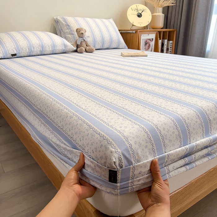 91家纺网 家纺一手货源 找家纺 芃成家纺 2026春夏新款全棉纯棉加厚老粗布单床笠床笠单件床笠三件套 公主梦蓝