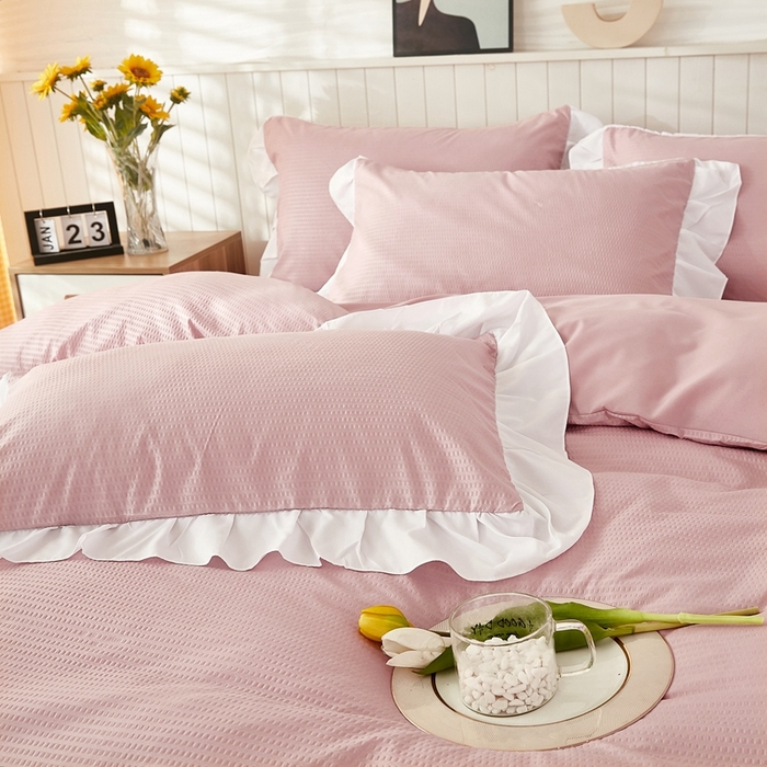 91家纺网 家纺一手货源 找家纺 （总）啊雅家居 2026新款轻奢韩式花边华夫格四件套