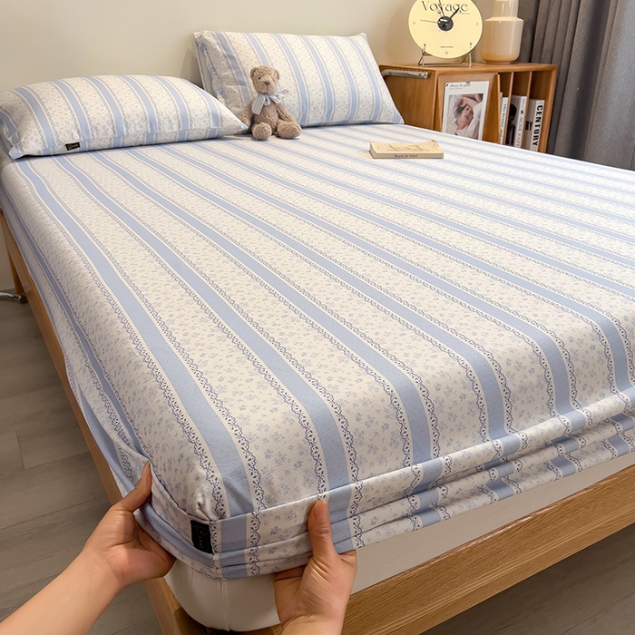 91家纺网 家纺一手货源 找家纺 芃成家纺 2026春夏新款全棉纯棉加厚老粗布单床笠床笠单件床笠三件套 公主梦蓝