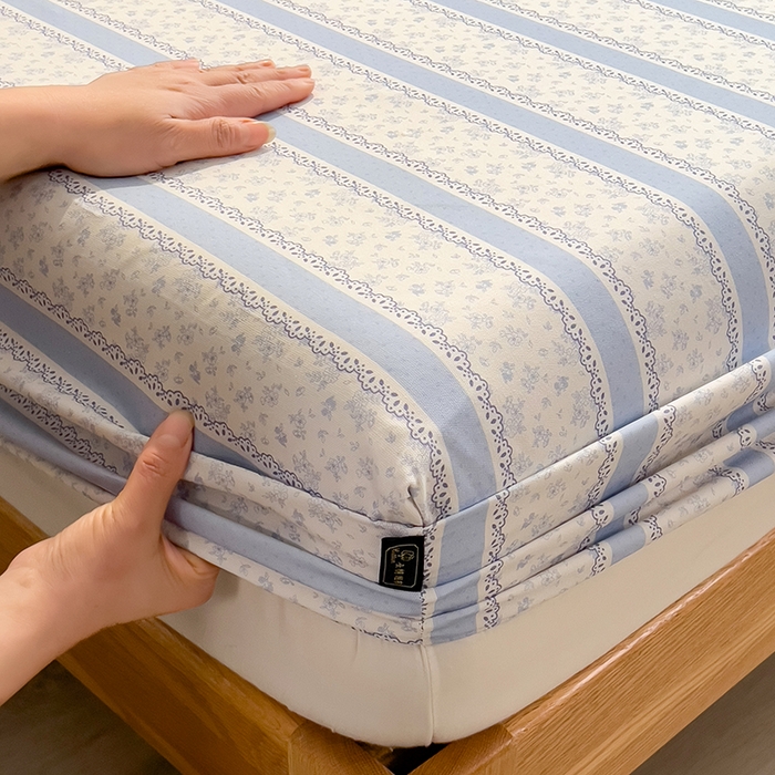 91家纺网 家纺一手货源 找家纺 芃成家纺 2026春夏新款全棉纯棉加厚老粗布单床笠床笠单件床笠三件套 公主梦蓝