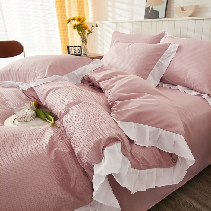 91家纺网 家纺一手货源 找家纺 （总）啊雅家居 2026新款轻奢韩式花边华夫格四件套