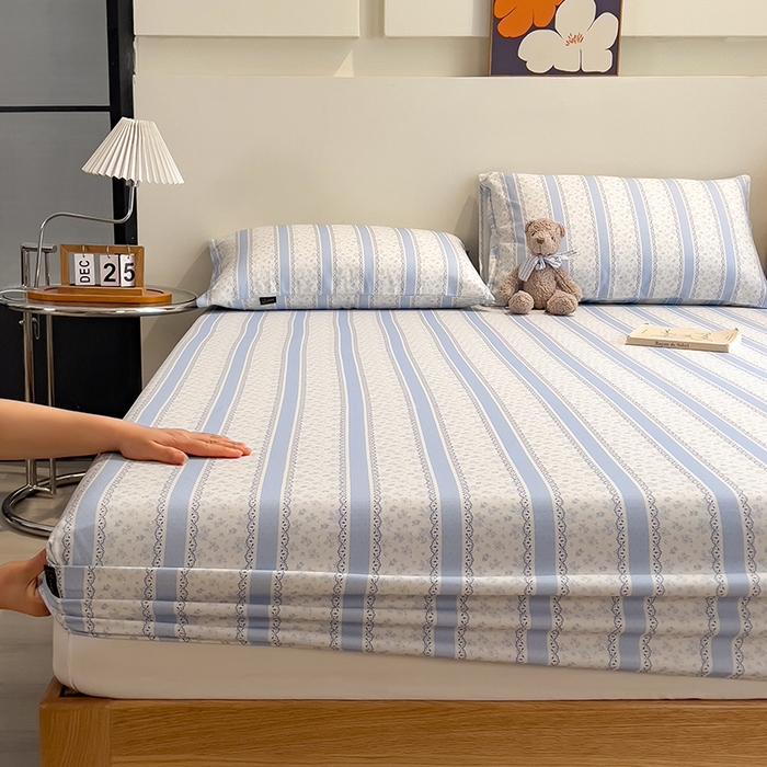 91家纺网 家纺一手货源 找家纺 芃成家纺 2026春夏新款全棉纯棉加厚老粗布单床笠床笠单件床笠三件套 公主梦蓝