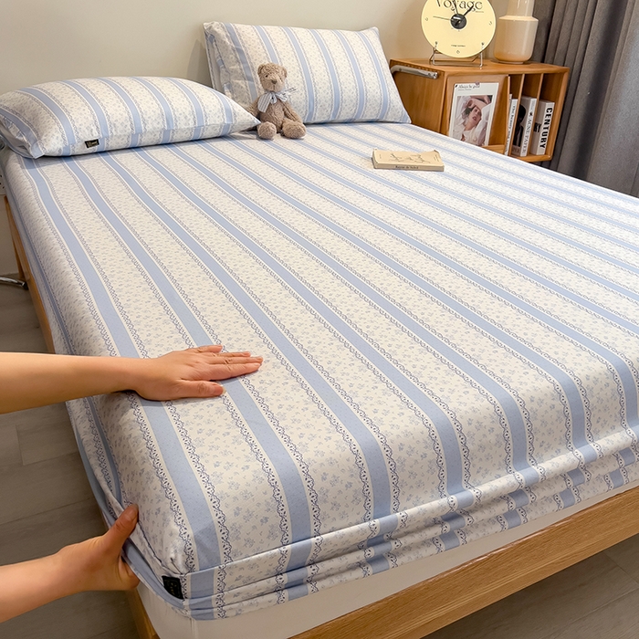 91家纺网 家纺一手货源 找家纺 芃成家纺 2026春夏新款全棉纯棉加厚老粗布单床笠床笠单件床笠三件套 公主梦蓝