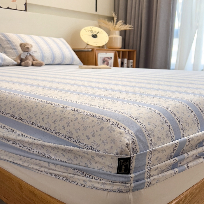 91家纺网 家纺一手货源 找家纺 芃成家纺 2026春夏新款全棉纯棉加厚老粗布单床笠床笠单件床笠三件套 公主梦蓝