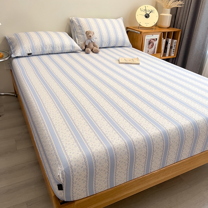 91家纺网 家纺一手货源 找家纺 芃成家纺 2026春夏新款全棉纯棉加厚老粗布单床笠床笠单件床笠三件套 公主梦蓝