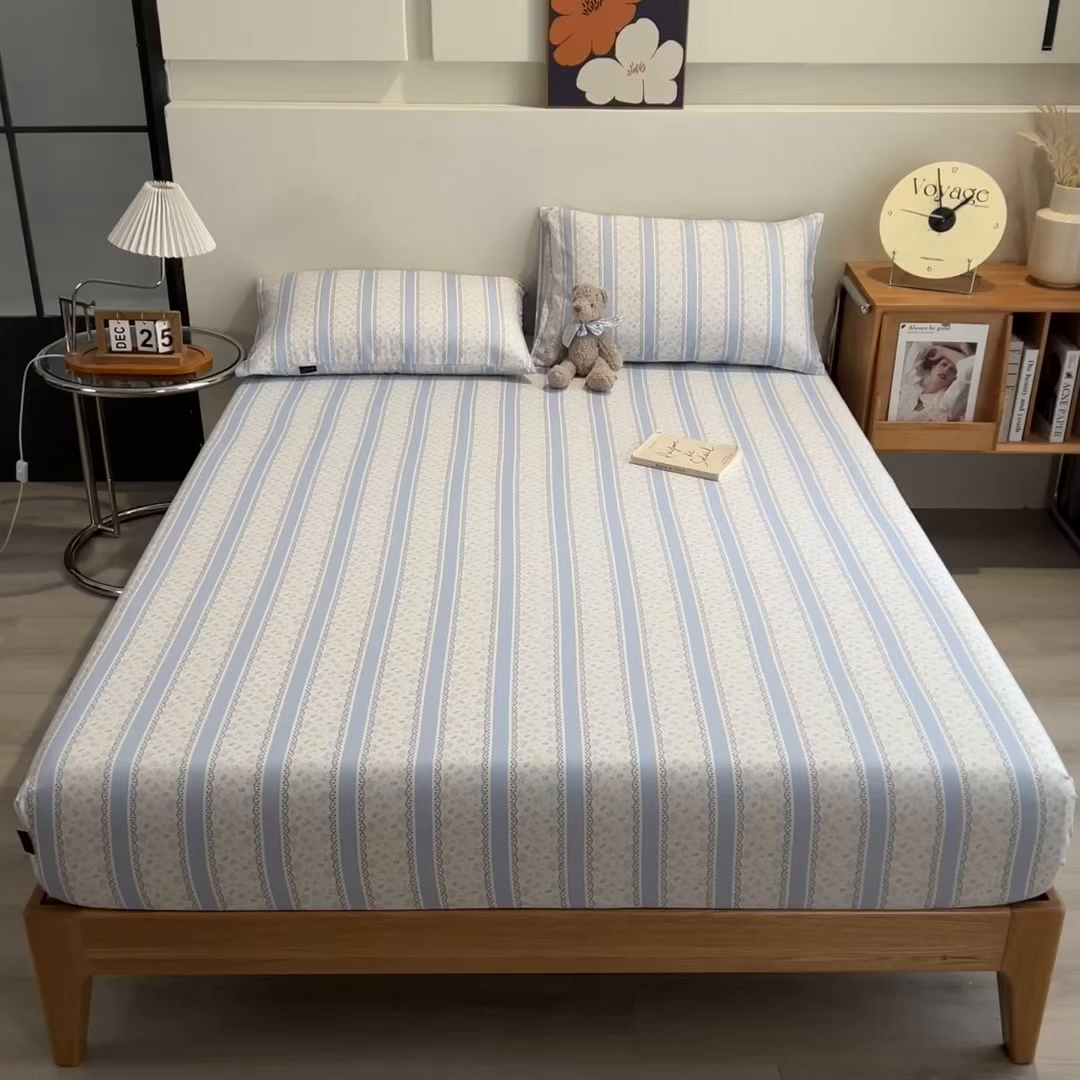 91家纺网 家纺一手货源 找家纺 芃成家纺 2026春夏新款全棉纯棉加厚老粗布单床笠床笠单件床笠三件套 公主梦蓝