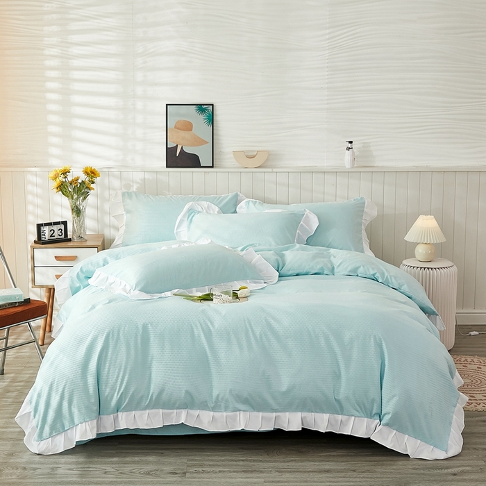 91家纺网 家纺一手货源 找家纺 （总）啊雅家居 2026新款轻奢韩式花边华夫格四件套