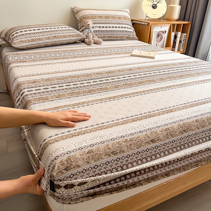 91家纺网 家纺一手货源 找家纺 芃成家纺 2026春夏新款全棉纯棉加厚老粗布单床笠床笠单件床笠三件套 古韵风情