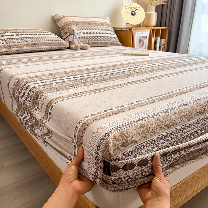 91家纺网 家纺一手货源 找家纺 芃成家纺 2026春夏新款全棉纯棉加厚老粗布单床笠床笠单件床笠三件套 古韵风情