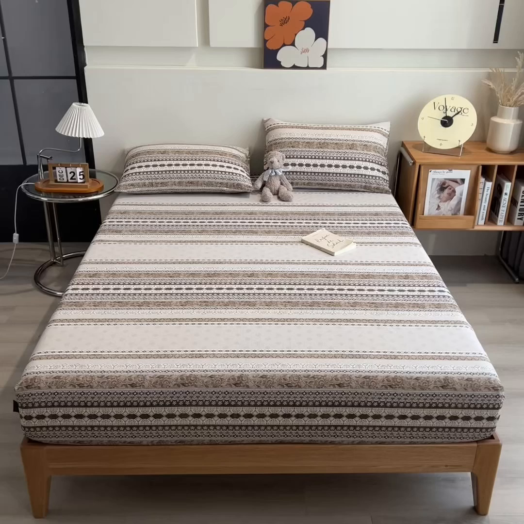 91家纺网 家纺一手货源 找家纺 芃成家纺 2026春夏新款全棉纯棉加厚老粗布单床笠床笠单件床笠三件套 古韵风情