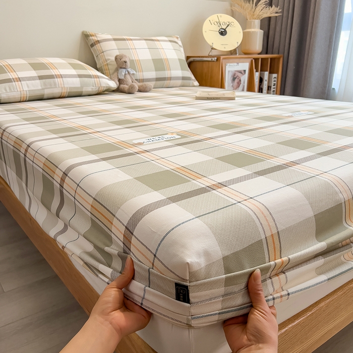 91家纺网 家纺一手货源 找家纺 芃成家纺 2026春夏新款全棉纯棉加厚老粗布单床笠床笠单件床笠三件套 冠军格