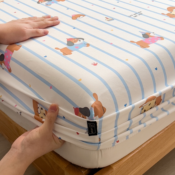 91家纺网 家纺一手货源 找家纺 芃成家纺 2026春夏新款全棉纯棉加厚老粗布单床笠床笠单件床笠三件套 好运狗狗