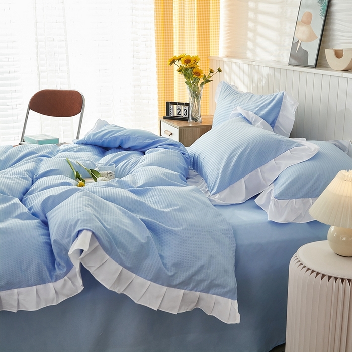 91家纺网 家纺一手货源 找家纺 啊雅家居 2026新款轻奢韩式花边华夫格四件套 梦幻兰