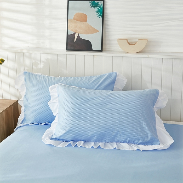 91家纺网 家纺一手货源 找家纺 啊雅家居 2026新款轻奢韩式花边华夫格四件套 梦幻兰