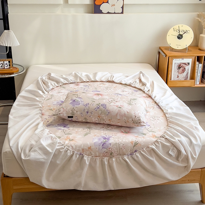 91家纺网 家纺一手货源 找家纺 芃成家纺 2026春夏新款全棉纯棉加厚老粗布单床笠床笠单件床笠三件套 花漫枝