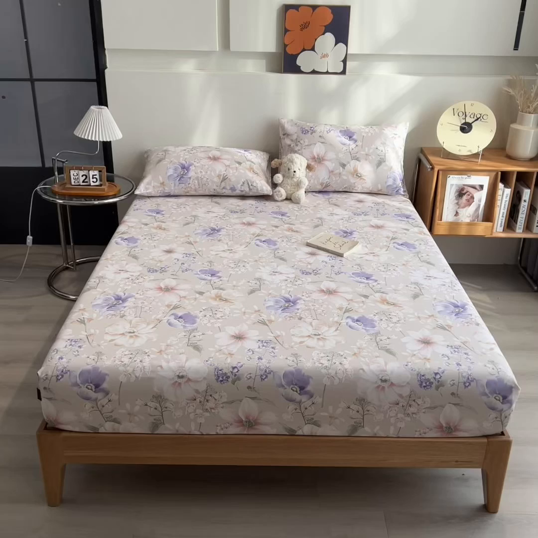 91家纺网 家纺一手货源 找家纺 芃成家纺 2026春夏新款全棉纯棉加厚老粗布单床笠床笠单件床笠三件套 花漫枝