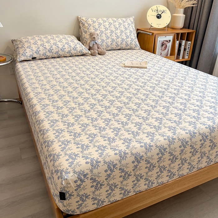 91家纺网 家纺一手货源 找家纺 芃成家纺 2026春夏新款全棉纯棉加厚老粗布单床笠床笠单件床笠三件套 蓝绣球