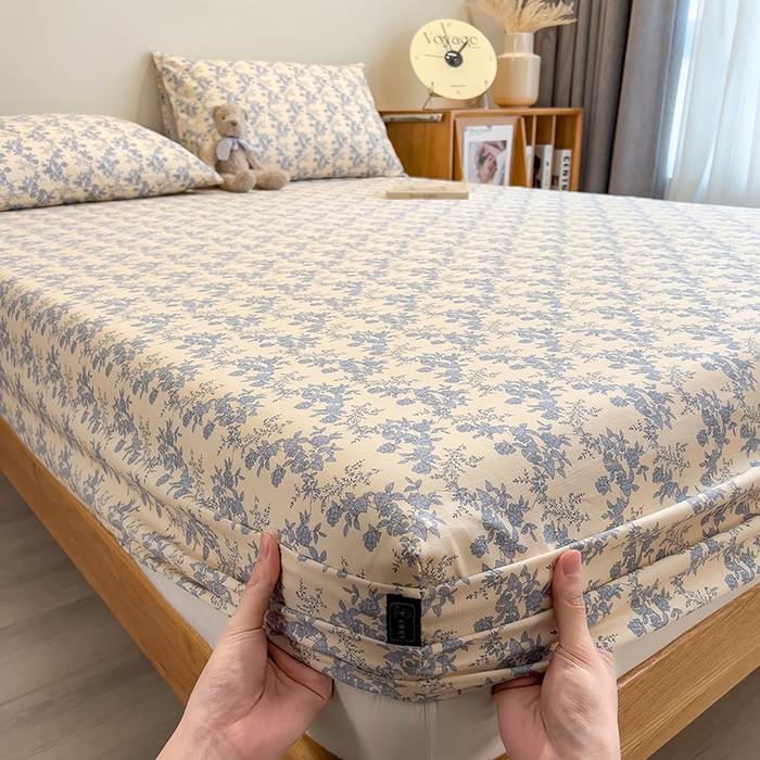 91家纺网 家纺一手货源 找家纺 芃成家纺 2026春夏新款全棉纯棉加厚老粗布单床笠床笠单件床笠三件套 蓝绣球