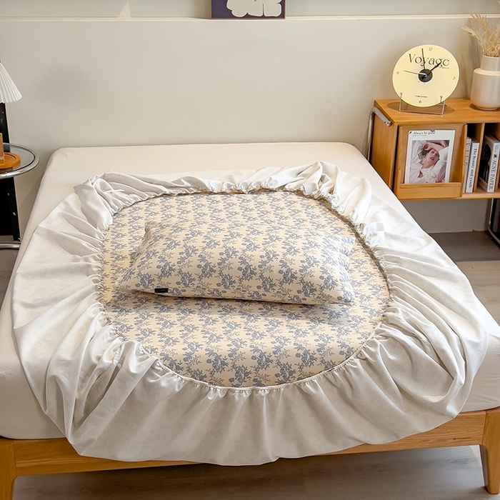 91家纺网 家纺一手货源 找家纺 芃成家纺 2026春夏新款全棉纯棉加厚老粗布单床笠床笠单件床笠三件套 蓝绣球