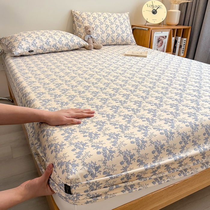 91家纺网 家纺一手货源 找家纺 芃成家纺 2026春夏新款全棉纯棉加厚老粗布单床笠床笠单件床笠三件套 蓝绣球